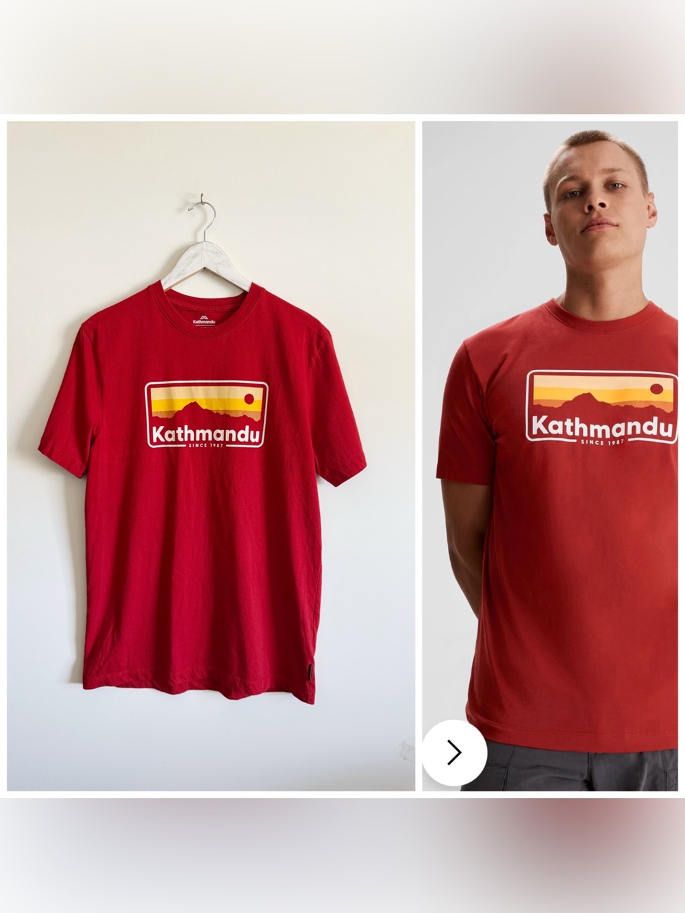 Men's KATHMANDU Logo 70's Organic Cotton T-shirt Red Spicy Chilli Pepper Medium